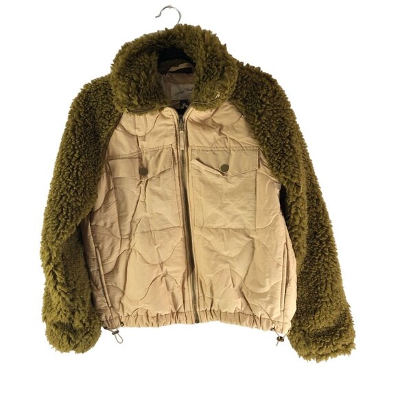 Universal Thread Faux Shearling & Quilted Jacket Beige Green Size S - Picture 2 of 6
